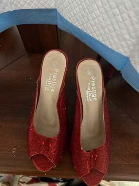 Prestige Boutique Red Glitter Rhinestone Peep Toe Mule Heels Size 39